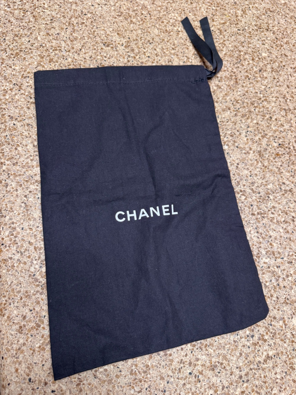 CHANEL Black Drawstring Dust Bag with White Logo